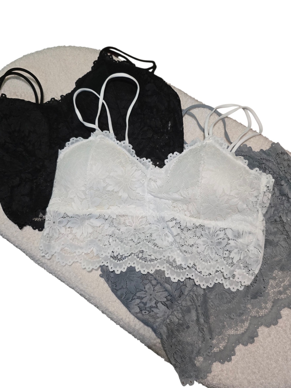 Source Unknown Lace Bralette Set — White, Black, Gray